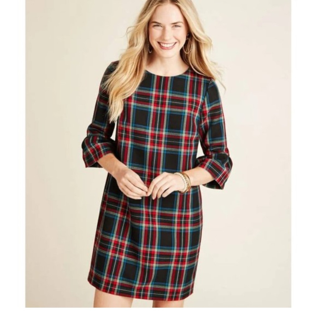 Vineyard Vines Jolly Plaid Greenwich Flutter Sleeve Shift Dress